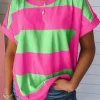 New Dear-Lover Colorblock Rounded Hem Loose T Shirt Green