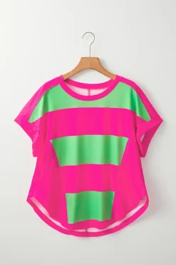 New Dear-Lover Colorblock Rounded Hem Loose T Shirt Green