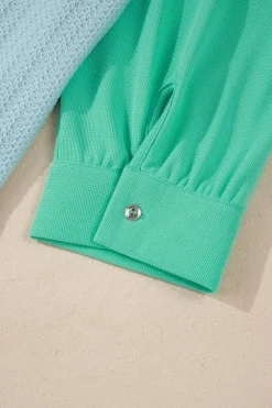 Best Dear-Lover Colorblock Stitching Patchwork Buttoned Long Sleeve Top Green