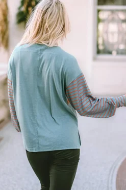 Clearance Dear-Lover Colorblock Striped Bishop Sleeve Top Green