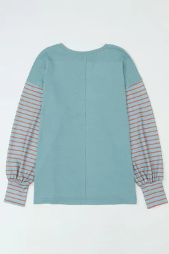 Clearance Dear-Lover Colorblock Striped Bishop Sleeve Top Green