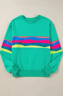 Sale Dear-Lover Colorful Striped Accent Long Sleeve T Shirt Green
