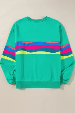 Sale Dear-Lover Colorful Striped Accent Long Sleeve T Shirt Green