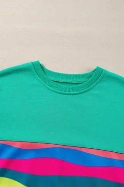 Sale Dear-Lover Colorful Striped Accent Long Sleeve T Shirt Green
