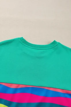 Sale Dear-Lover Colorful Striped Accent Long Sleeve T Shirt Green