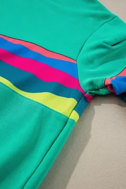 Sale Dear-Lover Colorful Striped Accent Long Sleeve T Shirt Green