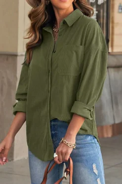Discount Dear-Lover Corduroy Button Pocket Shirt Green