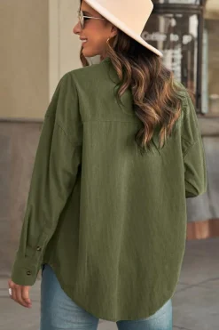 Discount Dear-Lover Corduroy Button Pocket Shirt Green