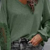 New Dear-Lover Crochet Lace Patch Raglan Sleeve Top Green