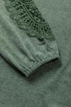 New Dear-Lover Crochet Lace Patch Raglan Sleeve Top Green