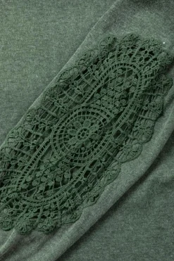 New Dear-Lover Crochet Lace Patch Raglan Sleeve Top Green