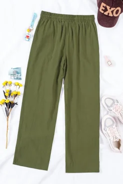 Clearance Dear-Lover Drawstring Elastic Waist Pockets Long Straight Legs Pants Green