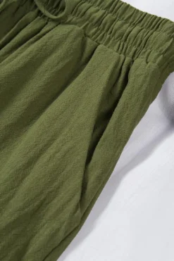 Clearance Dear-Lover Drawstring Elastic Waist Pockets Long Straight Legs Pants Green