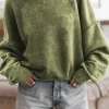 Online Dear-Lover Drop Shoulder Crew Neck Pullover Sweatshirt Green
