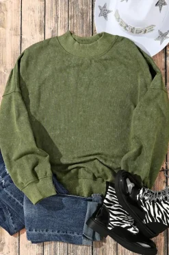Online Dear-Lover Drop Shoulder Crew Neck Pullover Sweatshirt Green