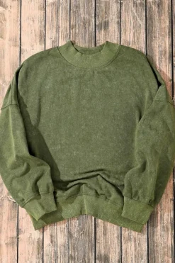 Online Dear-Lover Drop Shoulder Crew Neck Pullover Sweatshirt Green