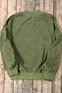 Online Dear-Lover Drop Shoulder Crew Neck Pullover Sweatshirt Green