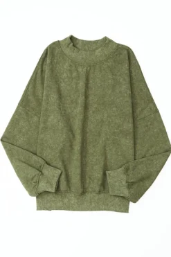 Online Dear-Lover Drop Shoulder Crew Neck Pullover Sweatshirt Green