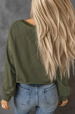 New Dear-Lover Drop Shoulder Cropped Sweatshirt Green