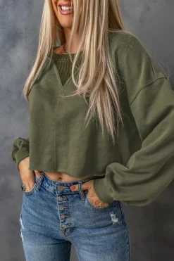 New Dear-Lover Drop Shoulder Cropped Sweatshirt Green