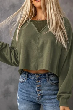 New Dear-Lover Drop Shoulder Cropped Sweatshirt Green