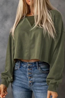 New Dear-Lover Drop Shoulder Cropped Sweatshirt Green