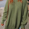 Best Dear-Lover Drop Shoulder Ribbed Trim Oversized Sweatshirt Green