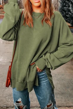 Best Dear-Lover Drop Shoulder Ribbed Trim Oversized Sweatshirt Green