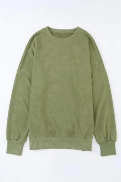 Best Dear-Lover Drop Shoulder Ribbed Trim Oversized Sweatshirt Green