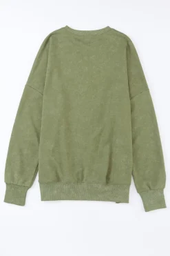 Best Dear-Lover Drop Shoulder Ribbed Trim Oversized Sweatshirt Green