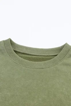 Best Dear-Lover Drop Shoulder Ribbed Trim Oversized Sweatshirt Green