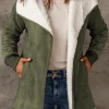 Hot Dear-Lover Faux Suede Fleece Lined Open Front Jacket Green