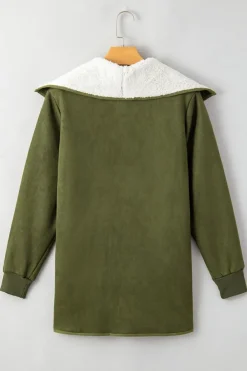 Hot Dear-Lover Faux Suede Fleece Lined Open Front Jacket Green