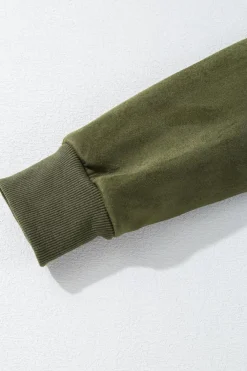 Hot Dear-Lover Faux Suede Fleece Lined Open Front Jacket Green