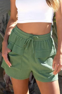 Fashion Dear-Lover Flap Pocket Casual Drawstring Shorts Green