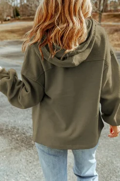 Online Dear-Lover Green Flap Pocket Drawstring Hood Zip Up Jacket Jungle Green