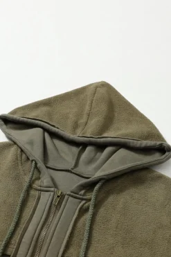 Online Dear-Lover Green Flap Pocket Drawstring Hood Zip Up Jacket Jungle Green
