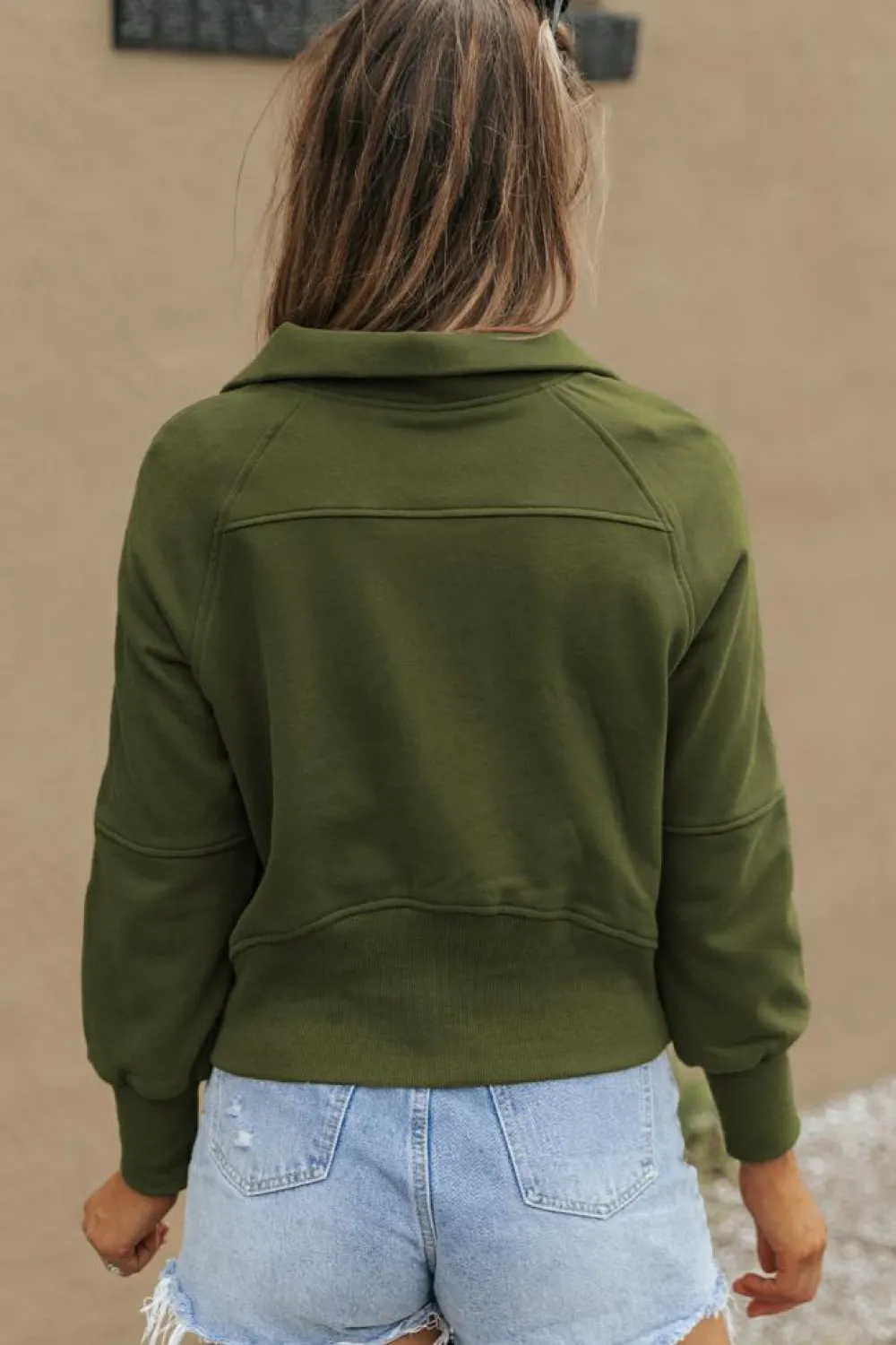 Hot Dear-Lover Fleece Lined Zip Up Stand Collar Thumbhole Sleeve Sweatshirt Green