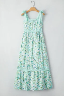 Clearance Dear-Lover Floral Lace Tied Strap Empire Waist Maxi Dress Green