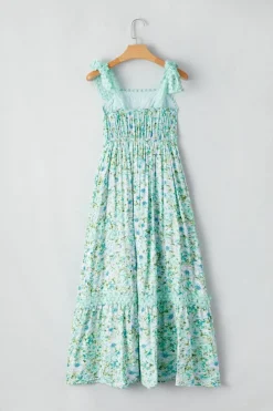 Clearance Dear-Lover Floral Lace Tied Strap Empire Waist Maxi Dress Green