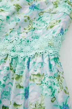 Clearance Dear-Lover Floral Lace Tied Strap Empire Waist Maxi Dress Green