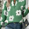 Best Dear-Lover Floral Pattern Half Zip Drop Shoulder Sweater Green