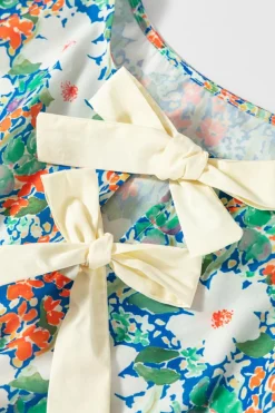 New Dear-Lover Floral Print Bow Applique Slit Sleeveless Peplum Blouse Green