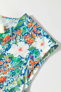 New Dear-Lover Floral Print Bow Applique Slit Sleeveless Peplum Blouse Green