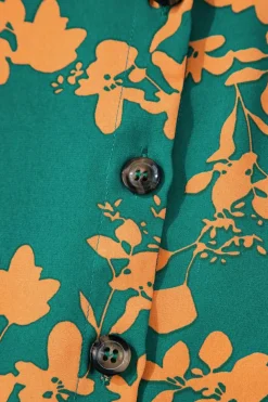 New Dear-Lover Floral Print Drawstring Tunic Flowy Short Dress Green