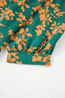 New Dear-Lover Floral Print Drawstring Tunic Flowy Short Dress Green