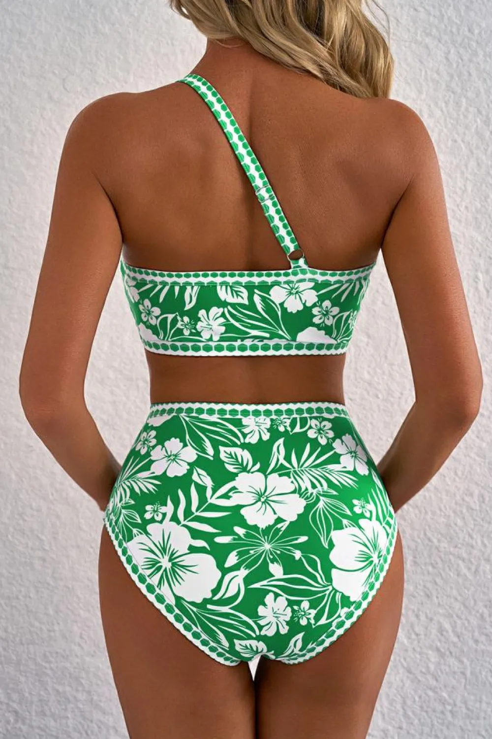 Hot Dear-Lover Floral Print One Shoulder High Waist Bikini Set Green