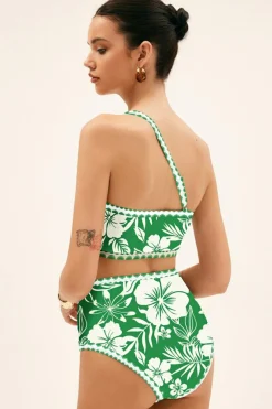 Hot Dear-Lover Floral Print One Shoulder High Waist Bikini Set Green