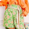 Hot Dear-Lover Floral Print Pocketed Front Knot High Waist Casual Shorts Green