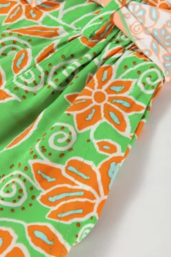 Hot Dear-Lover Floral Print Pocketed Front Knot High Waist Casual Shorts Green